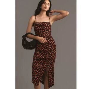 NWT Anthropologie Draped-Back Asymmetrical Slip Midi Dress $168 SIZE 6 Coral